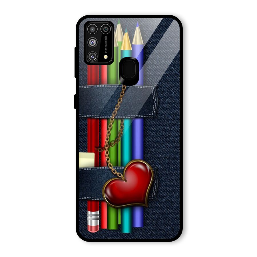 Denim Colorful Pencils Glass Back Case for Galaxy F41