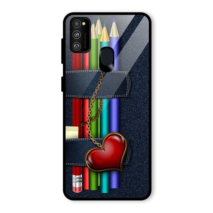 Denim Colorful Pencils Glass Back Case for Galaxy M30s