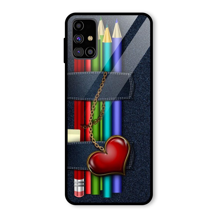 Denim Colorful Pencils Glass Back Case for Galaxy M31s