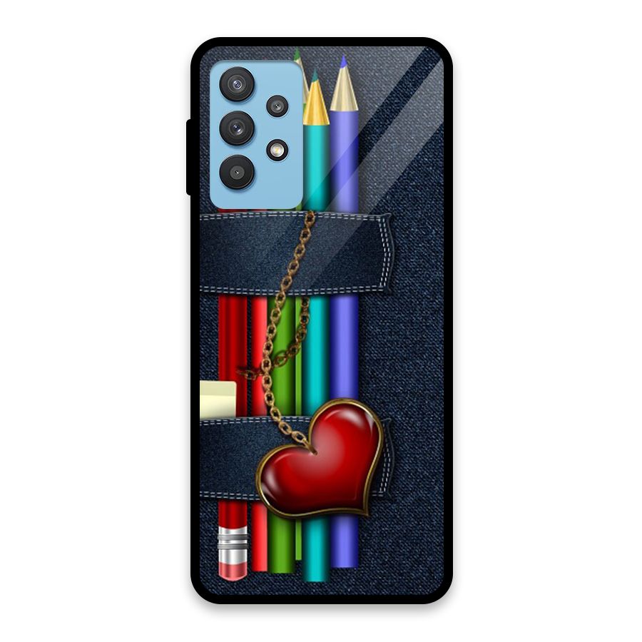 Denim Colorful Pencils Glass Back Case for Galaxy M32 5G