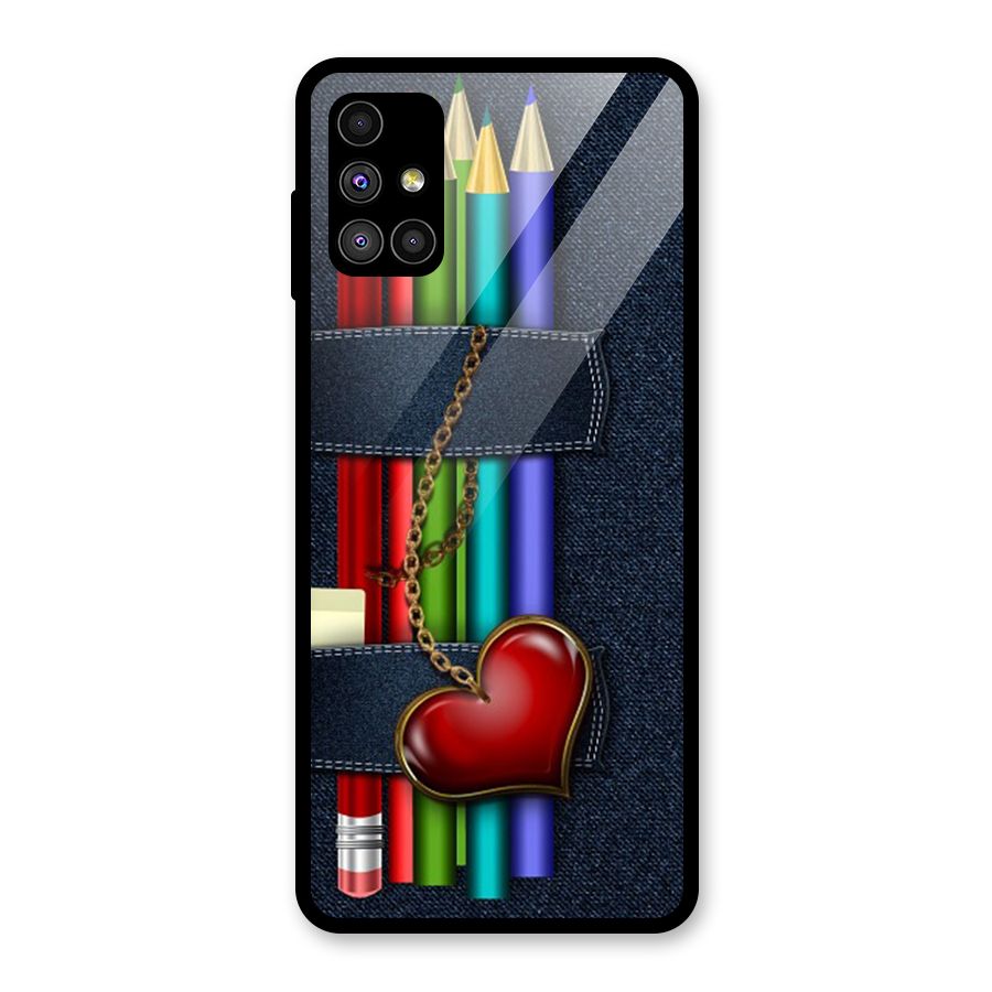 Denim Colorful Pencils Glass Back Case for Galaxy M51