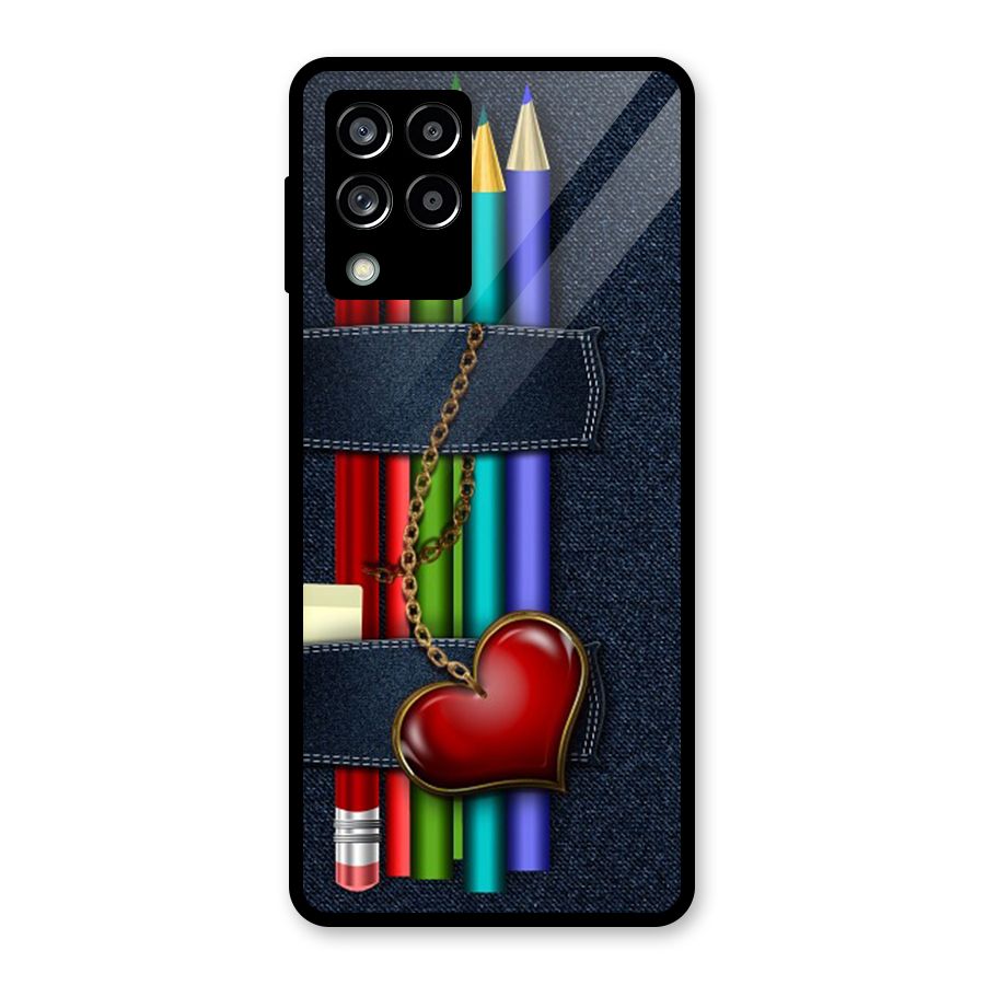Denim Colorful Pencils Glass Back Case for Galaxy M53 5G