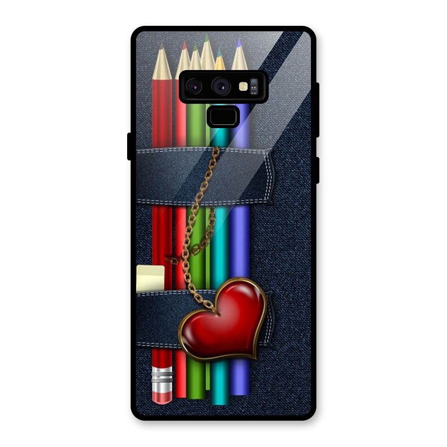 Denim Colorful Pencils Glass Back Case for Galaxy Note 9