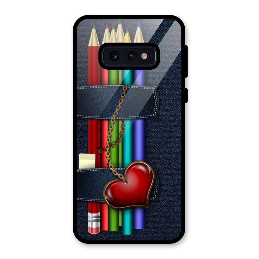 Denim Colorful Pencils Glass Back Case for Galaxy S10e
