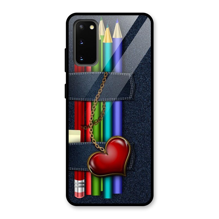 Denim Colorful Pencils Glass Back Case for Galaxy S20