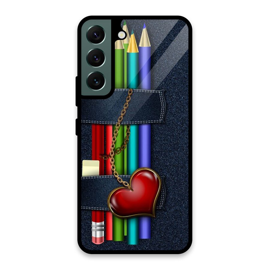 Denim Colorful Pencils Glass Back Case for Galaxy S22 5G