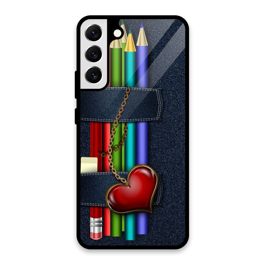 Denim Colorful Pencils Glass Back Case for Galaxy S22 Plus 5G