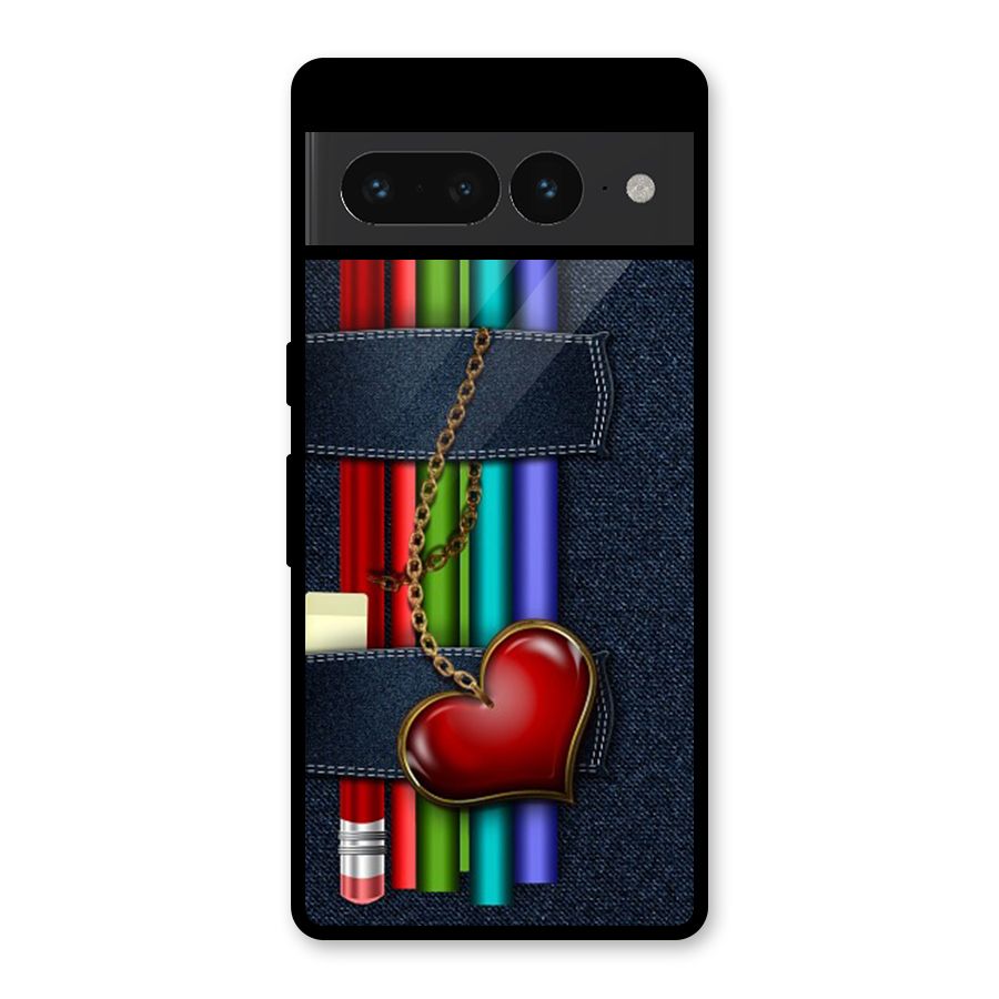 Denim Colorful Pencils Glass Back Case for Google Pixel 7 Pro