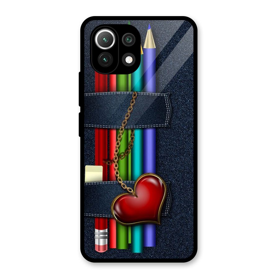 Denim Colorful Pencils Glass Back Case for Mi 11 Lite NE 5G