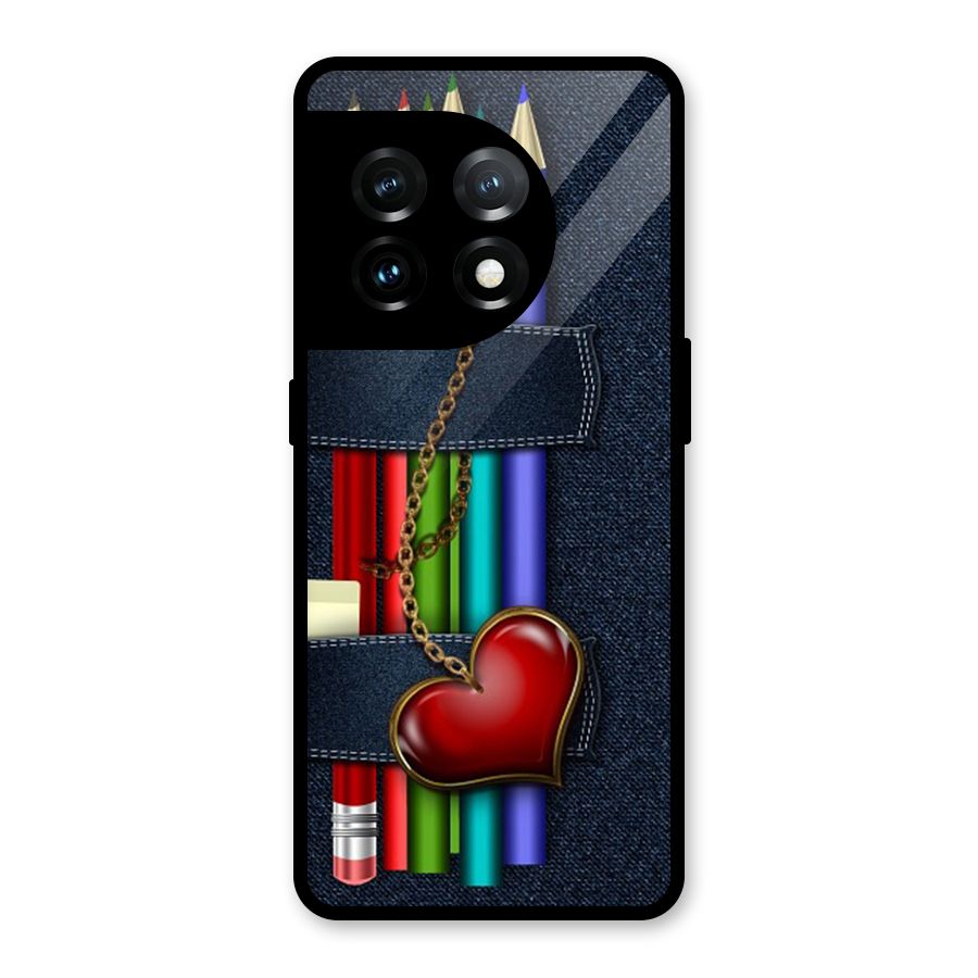 Denim Colorful Pencils Glass Back Case for OnePlus 11