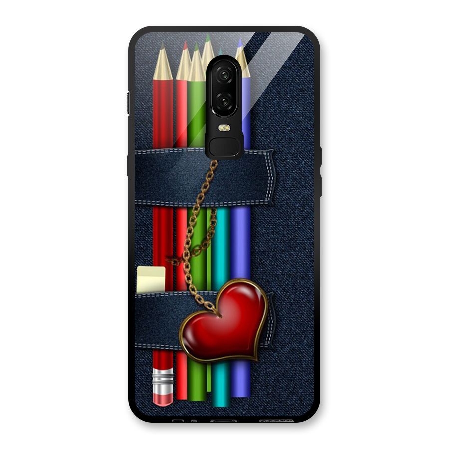 Denim Colorful Pencils Glass Back Case for OnePlus 6