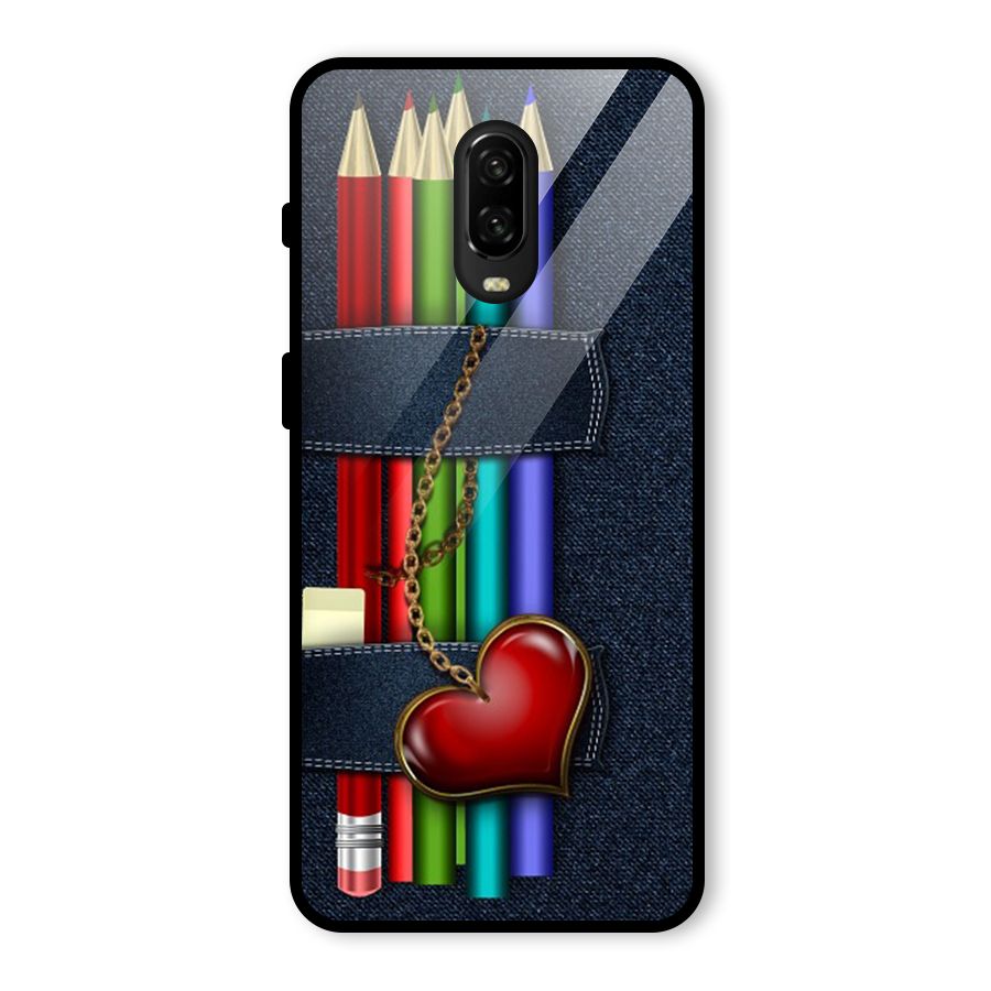 Denim Colorful Pencils Glass Back Case for OnePlus 6T