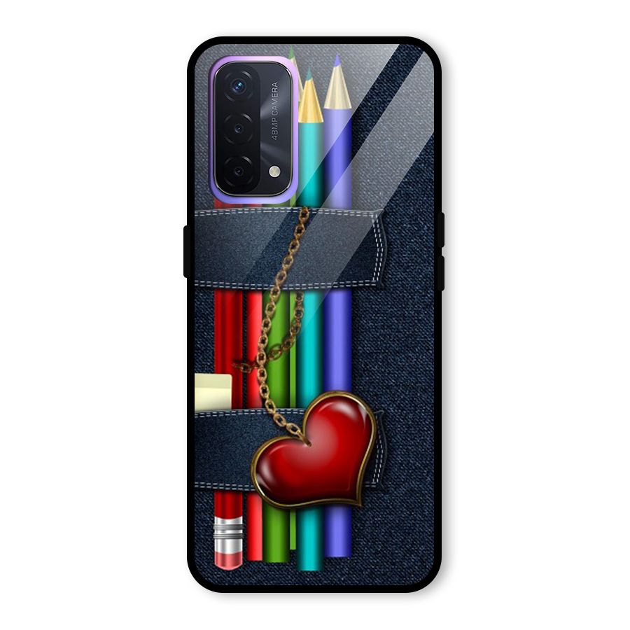 Denim Colorful Pencils Glass Back Case for Oppo A74 5G