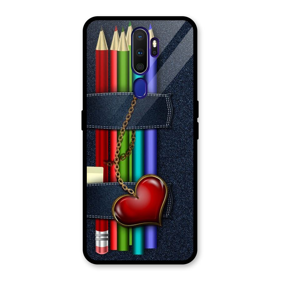 Denim Colorful Pencils Glass Back Case for Oppo A9 (2020)