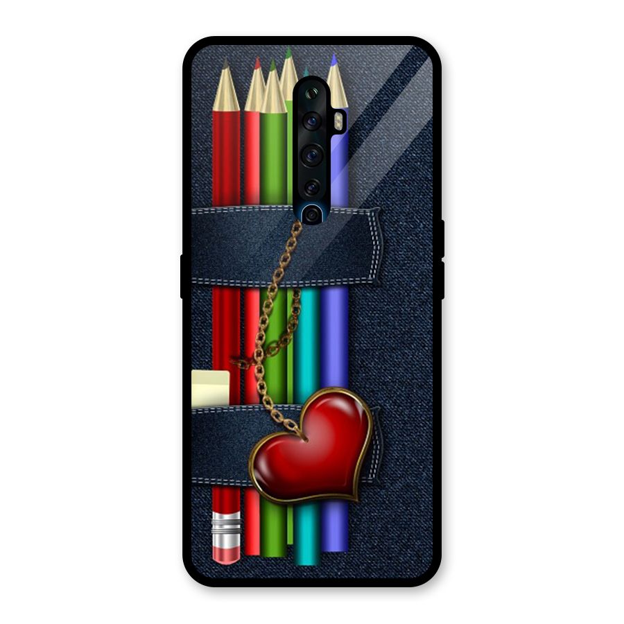 Denim Colorful Pencils Glass Back Case for Oppo Reno2 Z
