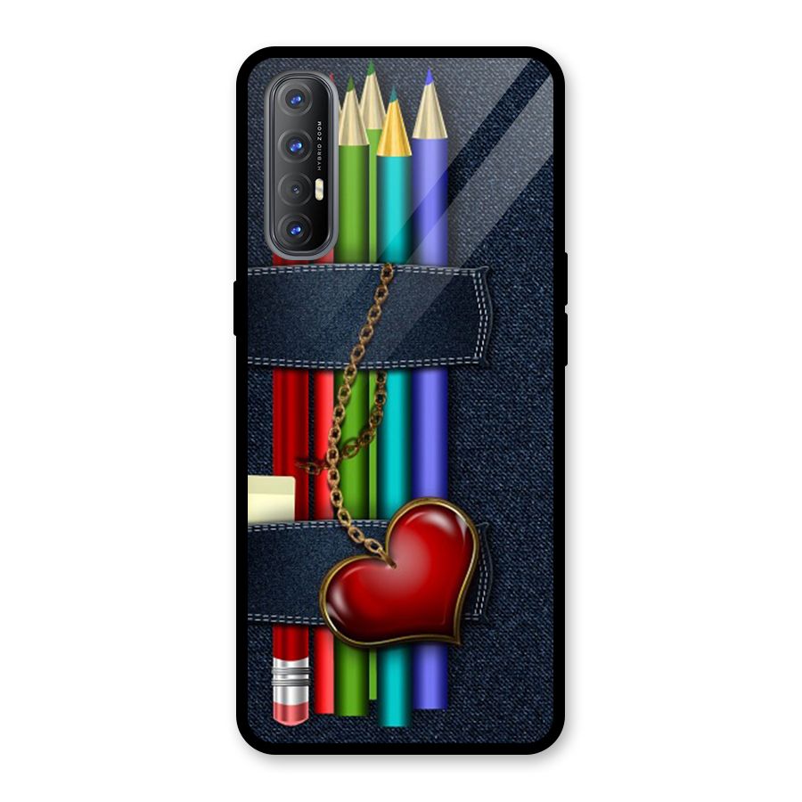 Denim Colorful Pencils Glass Back Case for Oppo Reno3 Pro