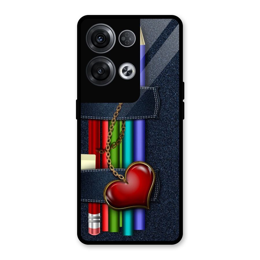 Denim Colorful Pencils Glass Back Case for Oppo Reno8 Pro 5G