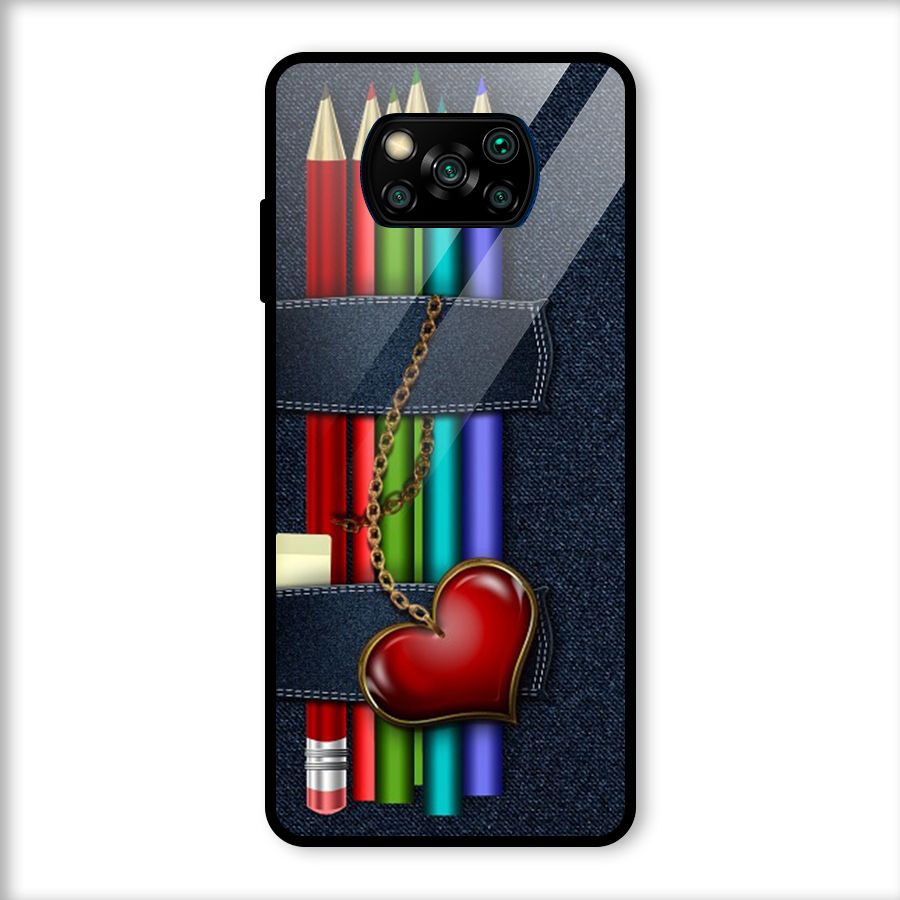 Denim Colorful Pencils Glass Back Case for Poco X3