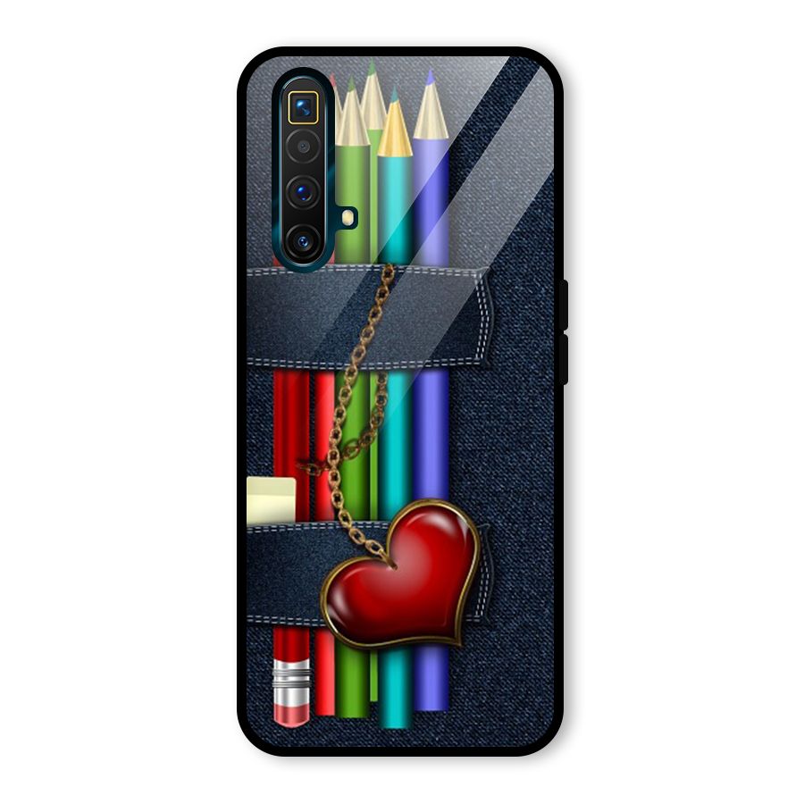 Denim Colorful Pencils Glass Back Case for Realme X3 SuperZoom