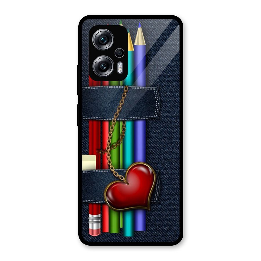 Denim Colorful Pencils Glass Back Case for Redmi K50i