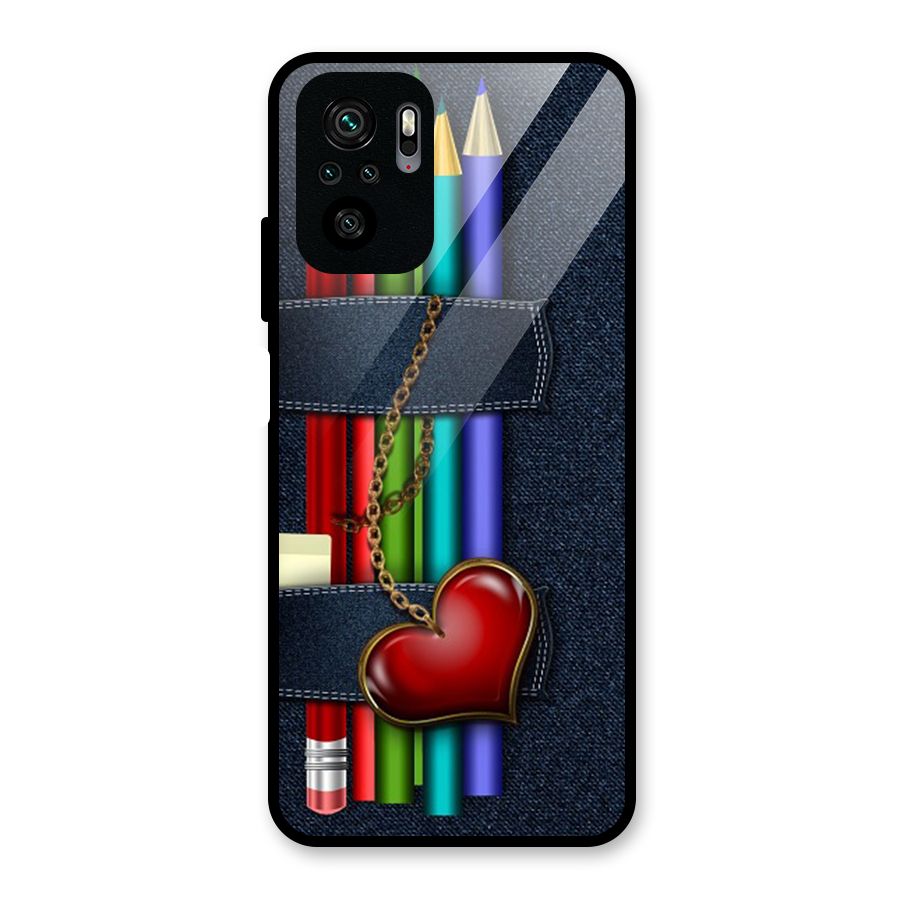 Denim Colorful Pencils Glass Back Case for Redmi Note 10S