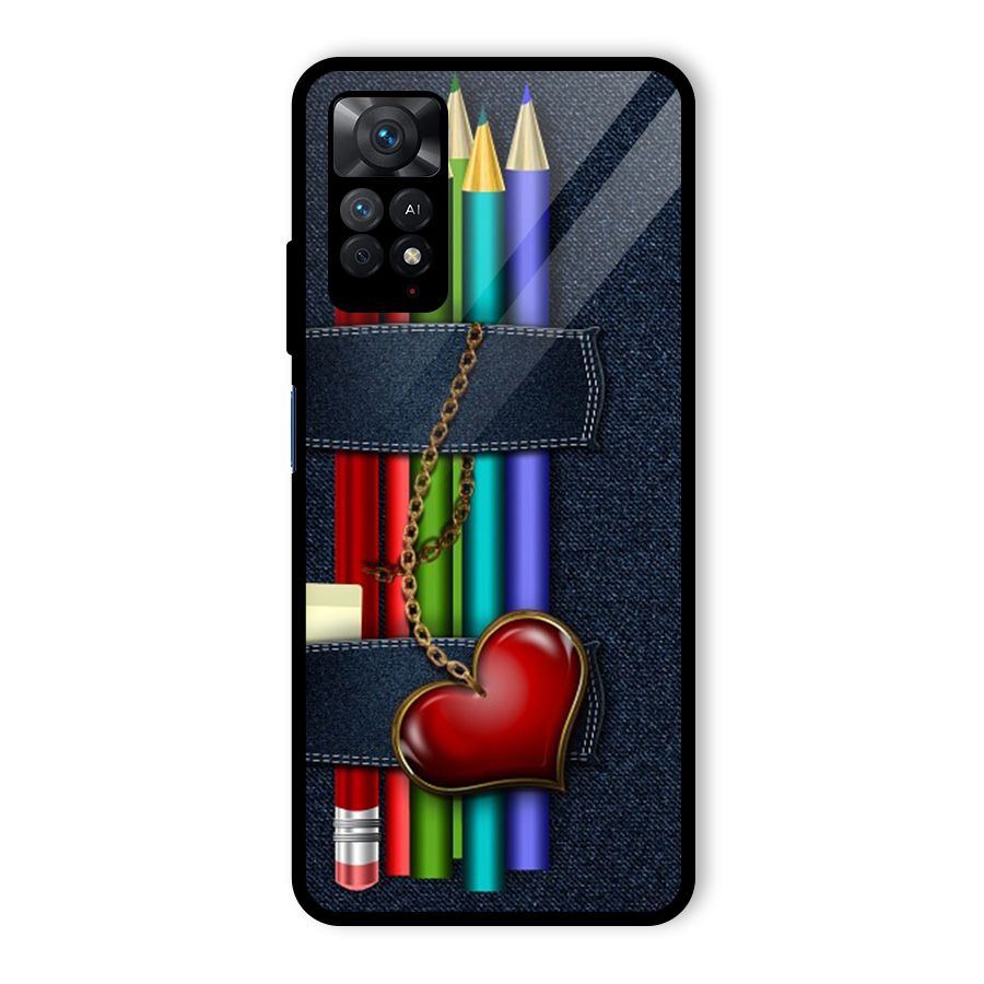 Denim Colorful Pencils Glass Back Case for Redmi Note 11 Pro Plus 5G