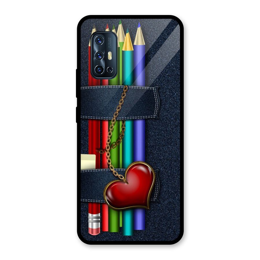 Denim Colorful Pencils Glass Back Case for Vivo V17