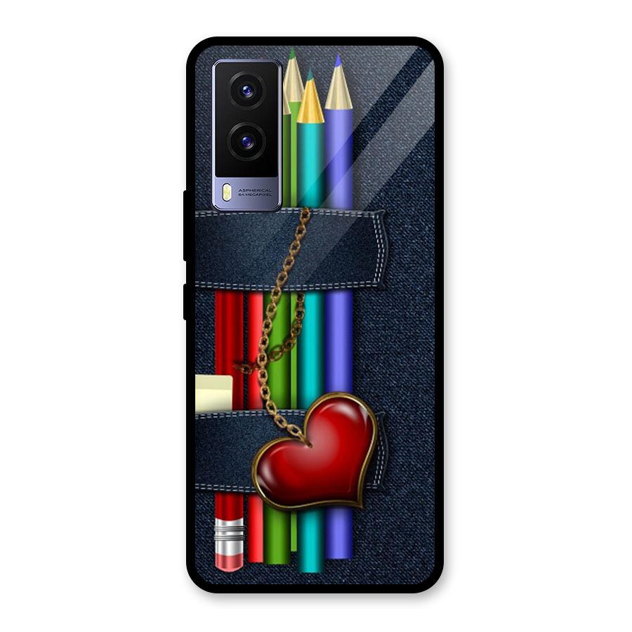 Denim Colorful Pencils Glass Back Case for Vivo V21e 5G