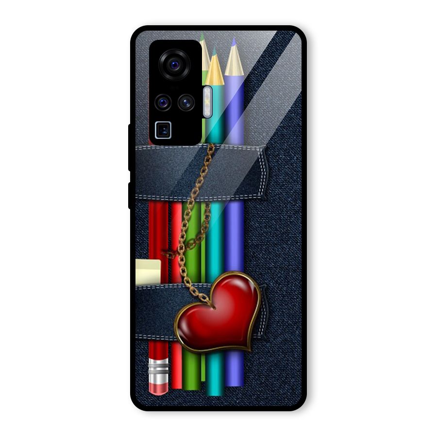 Denim Colorful Pencils Glass Back Case for Vivo X50 Pro