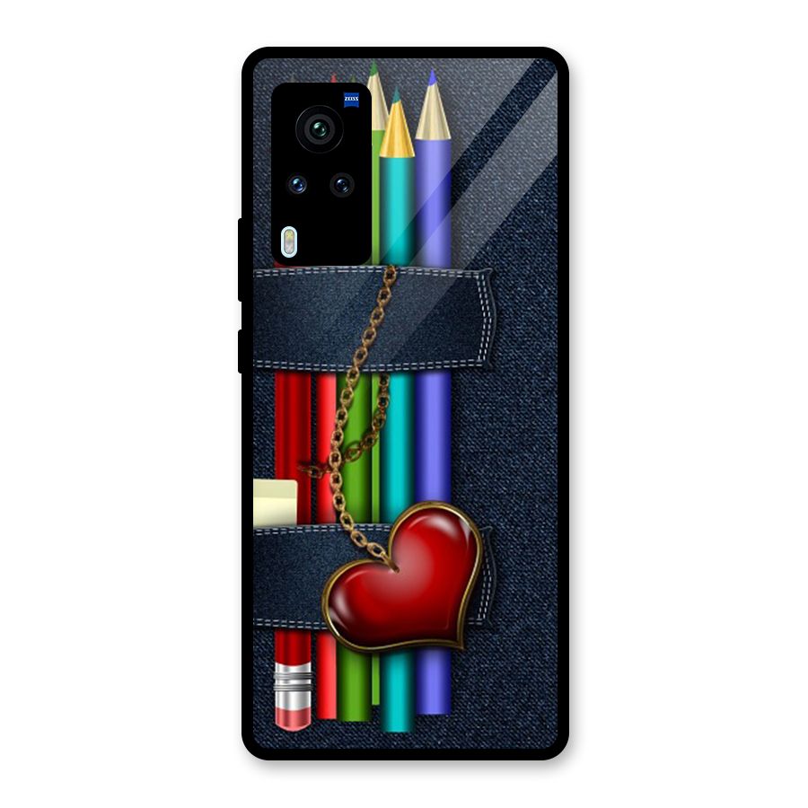 Denim Colorful Pencils Glass Back Case for Vivo X60 Pro