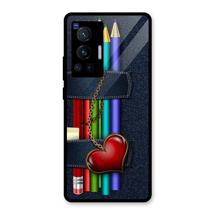 Denim Colorful Pencils Glass Back Case for Vivo X70 Pro
