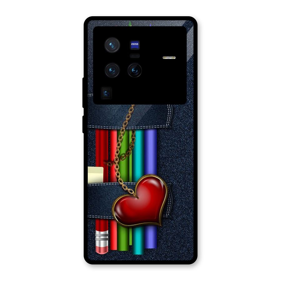 Denim Colorful Pencils Glass Back Case for Vivo X80 Pro