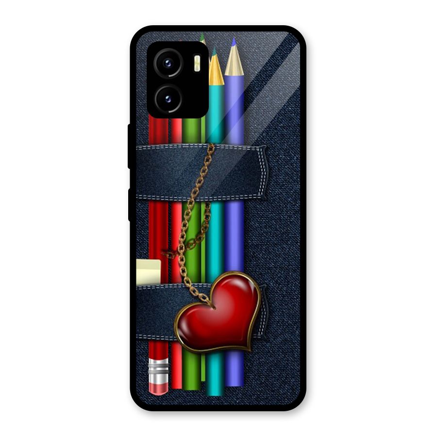 Denim Colorful Pencils Glass Back Case for Vivo Y15s