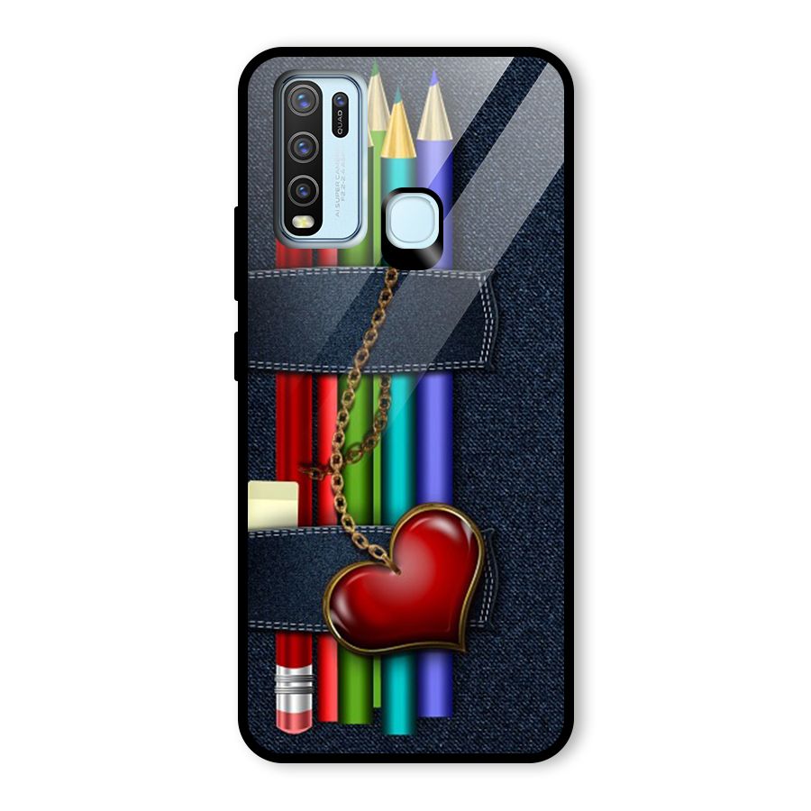 Denim Colorful Pencils Glass Back Case for Vivo Y50