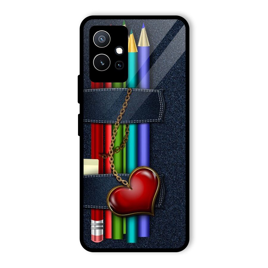 Denim Colorful Pencils Glass Back Case for Vivo Y75 5G