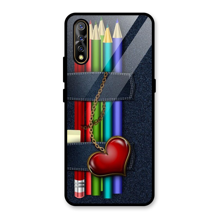 Denim Colorful Pencils Glass Back Case for Vivo Z1x