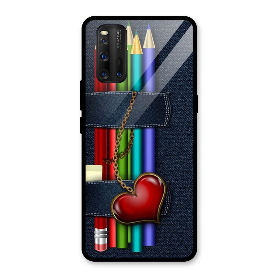 Denim Colorful Pencils Glass Back Case for Vivo iQOO 3