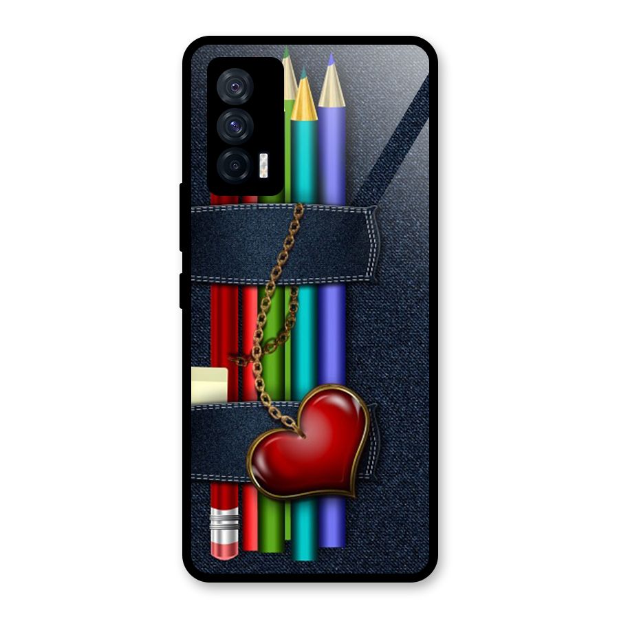 Denim Colorful Pencils Glass Back Case for Vivo iQOO 7 5G