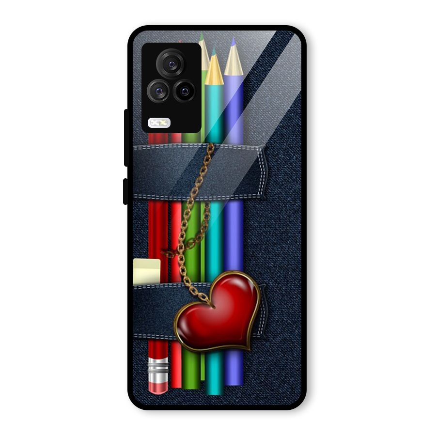 Denim Colorful Pencils Glass Back Case for Vivo iQOO 7 Legend 5G