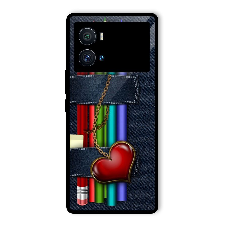 Denim Colorful Pencils Glass Back Case for Vivo iQOO 9 Pro