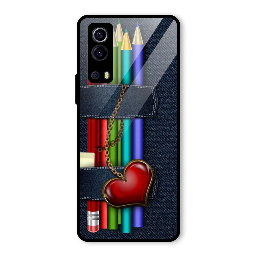 Denim Colorful Pencils Glass Back Case for Vivo iQOO Z3