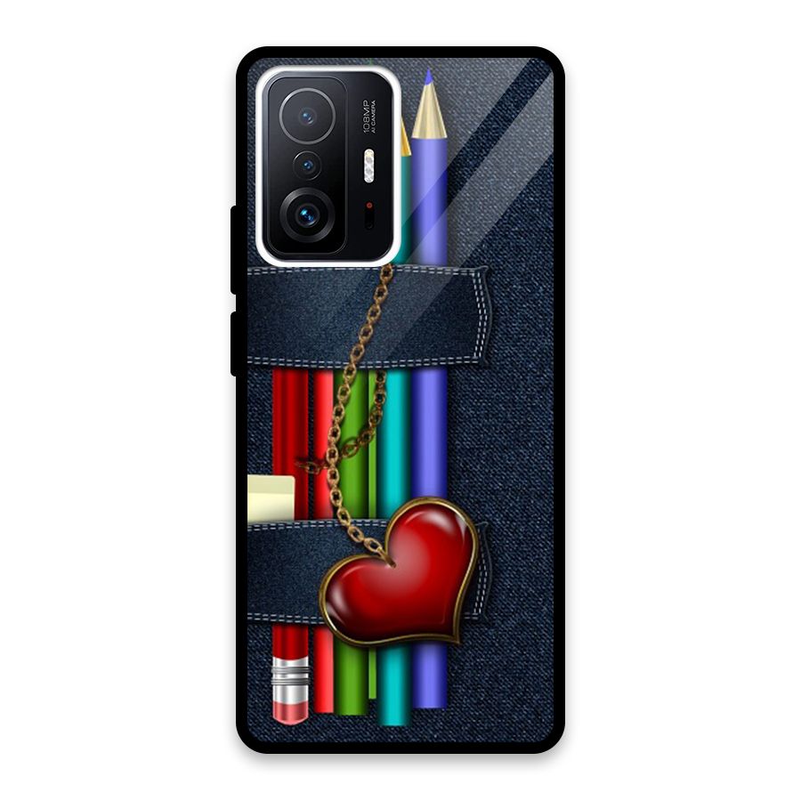 Denim Colorful Pencils Glass Back Case for Xiaomi 11T Pro