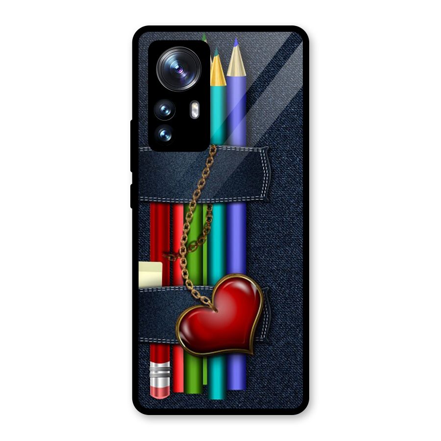 Denim Colorful Pencils Glass Back Case for Xiaomi 12 Pro