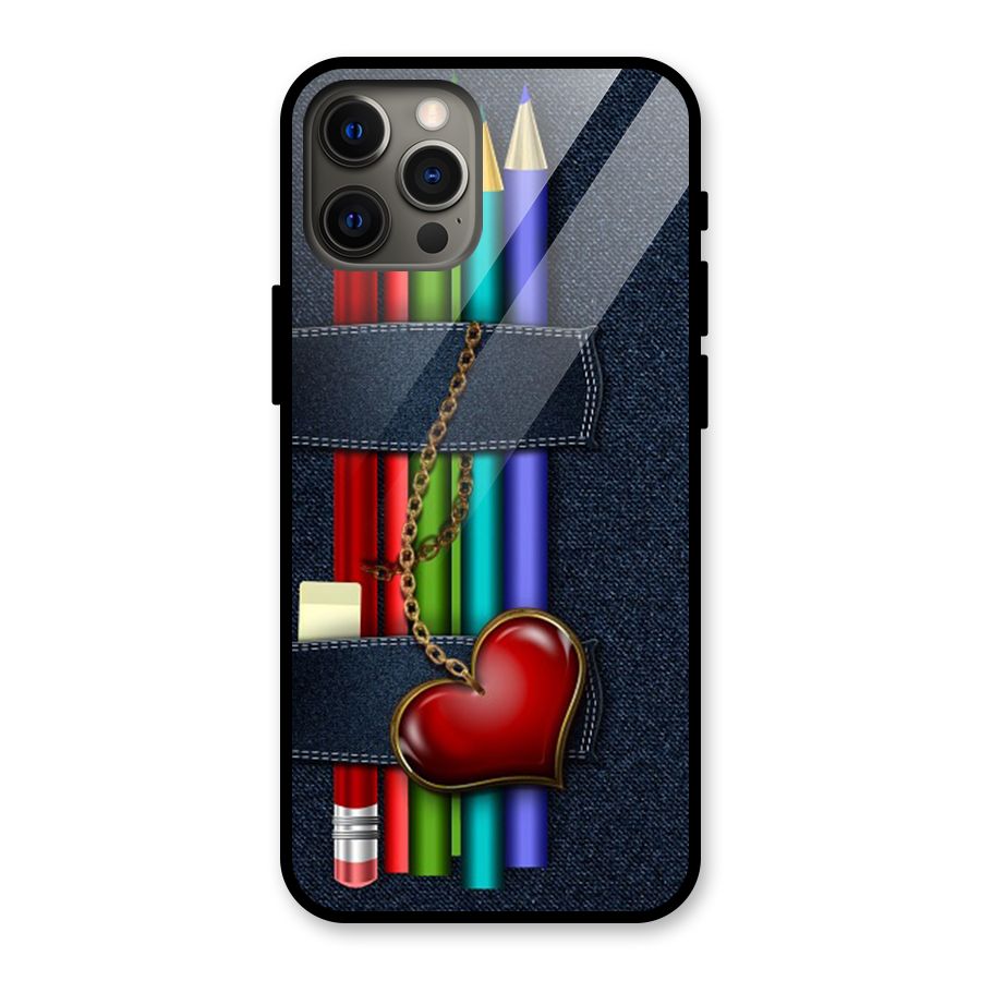 Denim Colorful Pencils Glass Back Case for iPhone 12 Pro Max
