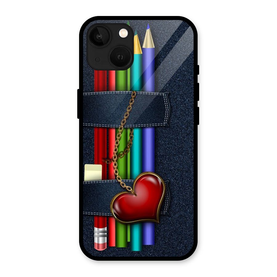 Denim Colorful Pencils Glass Back Case for iPhone 13