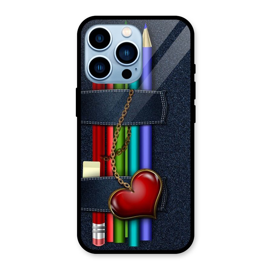 Denim Colorful Pencils Glass Back Case for iPhone 13 Pro