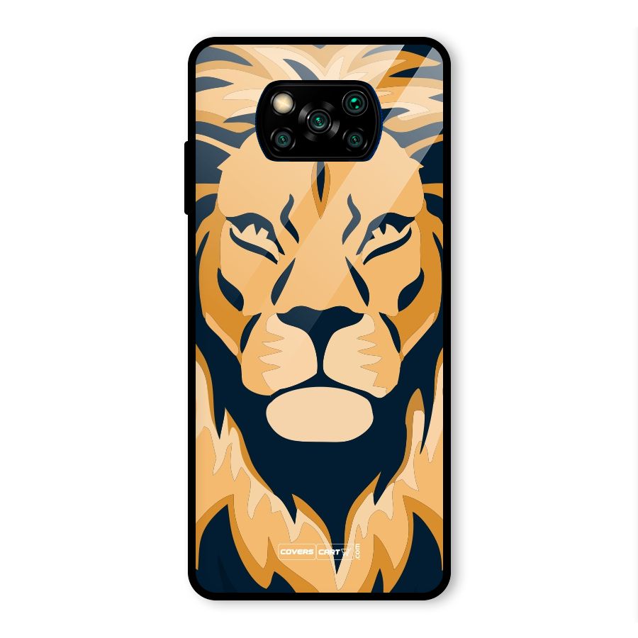 Designer Lion Glass Back Case for Poco X3 Pro
