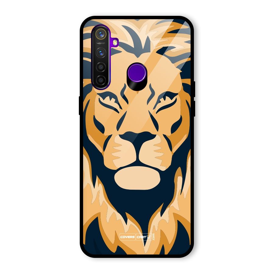 Designer Lion Glass Back Case for Realme 5 Pro