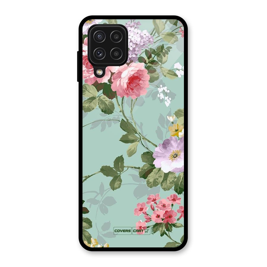 Desinger Floral Glass Back Case for Galaxy A22 4G