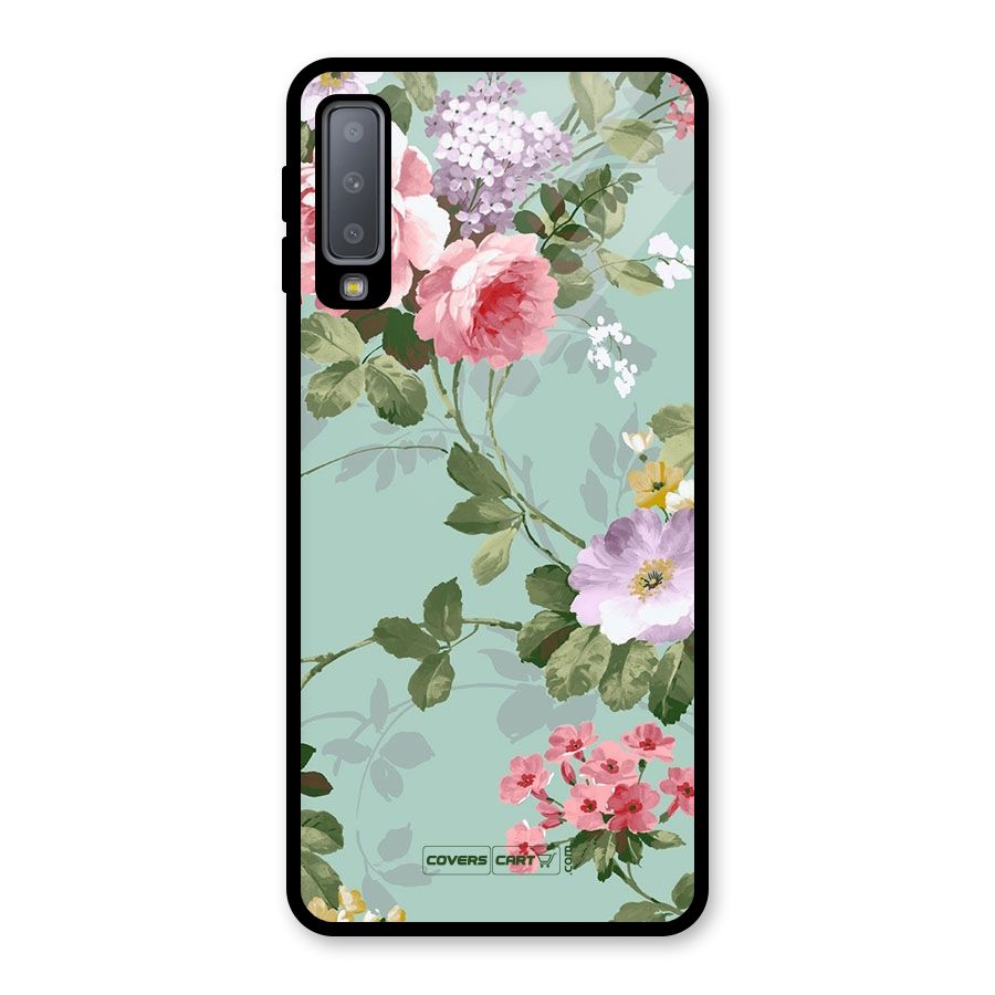 Desinger Floral Glass Back Case for Galaxy A7 (2018)